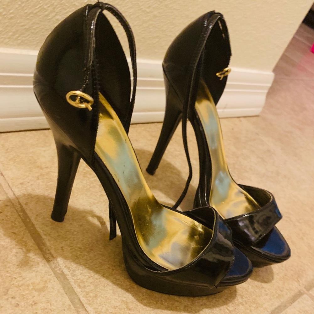 Black and Gold Ankle Strap Heels